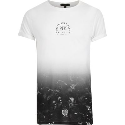 Black and white panther print fade T-shirt